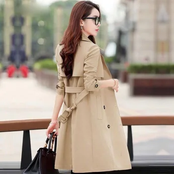 

2019 Autumn New High Fashion Brand Woman Classic Double Breasted Trench Coat Waterproof Raincoat Office lady Business Outerwear