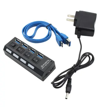 

High Speed 4 Ports USB 3.0 HUB With On/Off Switch Power Adapter USB Hub For Desktop Laptop EU US plug