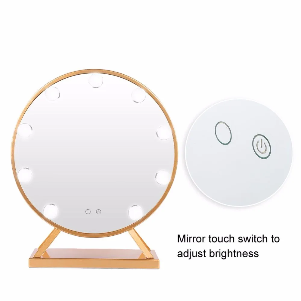 Зеркало круглое косметическое зеркало с 9 светодиодный лампы, золотой макияж зеркало большой настольное зеркало для макияжа с регулируемой яркостью сенсорный Управление