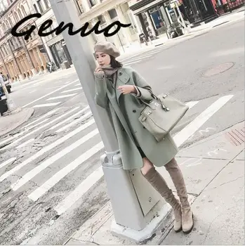 

Fashion Slim Long Winter Fashion Wool Coats Solid Double Breasted Wool Blend Coat And Jacket Turn-down Collar Coat Femenino