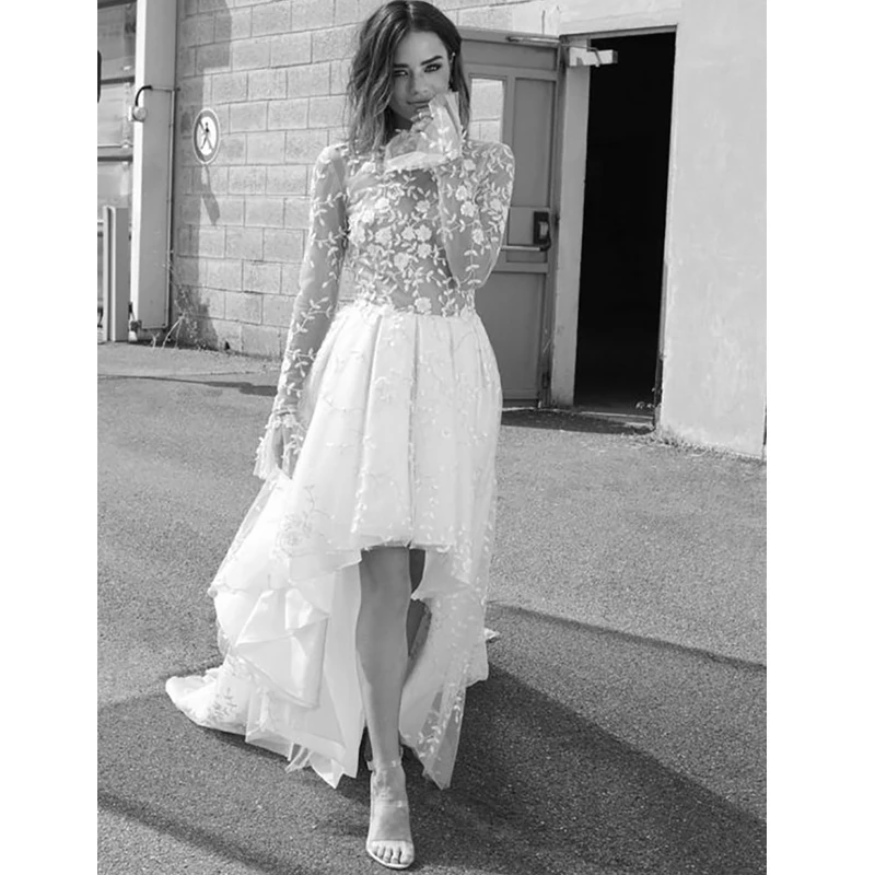 

Verngo Lace Appliques Wedding Dress Boho Open Back Bride Dresses 2020 Wedding Gowns Long Sleeves Vestido De Novia