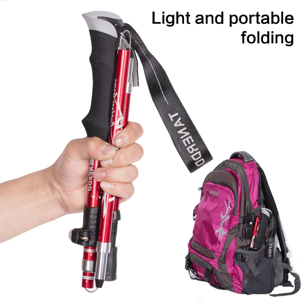 Folding Adjustable Trekking Walking Stick Poles Canes with Carry Bag Black 