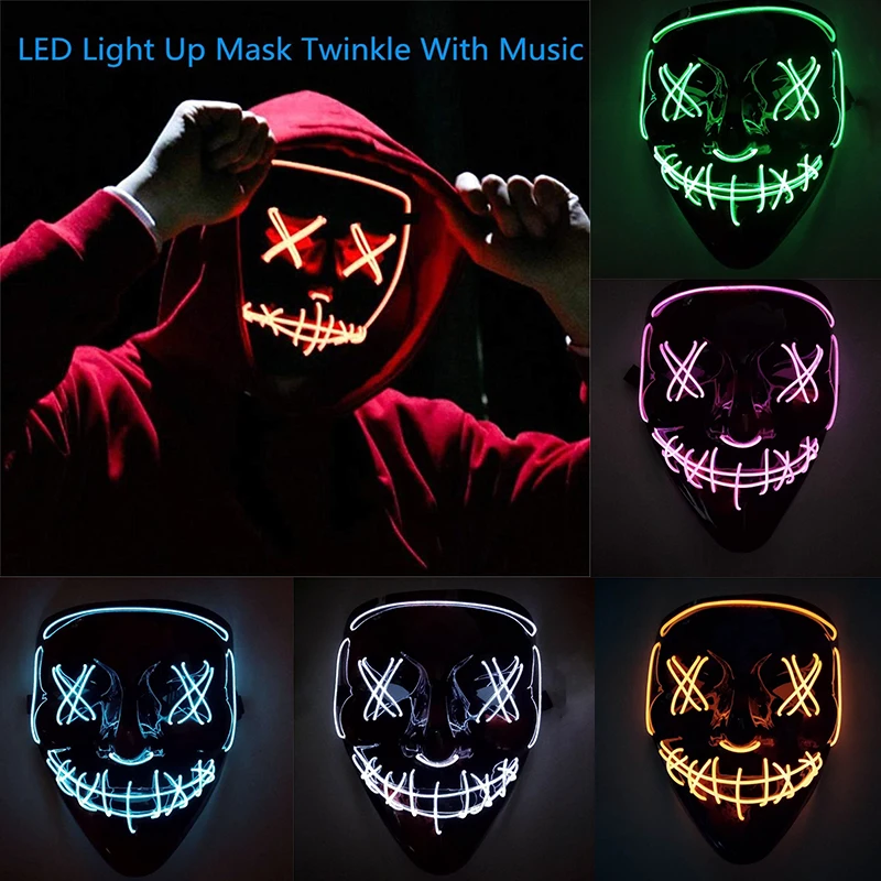 

2019 Halloween LED Light Up Mask for Festival Cosplay Halloween Fluorescent Luminous Party Mask Costume