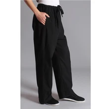 Pantalones largos pantalones hombres negro pantalones de algodón chino tradicional de los hombres pantalones de Kung Fu Wu Shu Tai Chi sueltos cintura elástica pantalón de los hombres