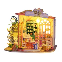Kit de casa de muñecas para niñas, muebles artesanales de madera 3D, cabina de casa de muñecas, pastilla de arte en idioma del té, regalos de Juguetes