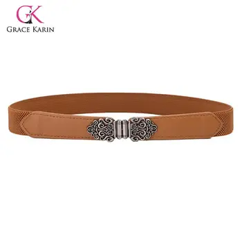 

Grace Karin Vintage Style Stretchy Elastic PU Leather Waist Belt Jeans Pants Dress Waistband Women Retro Metal Buckle Waistbelt