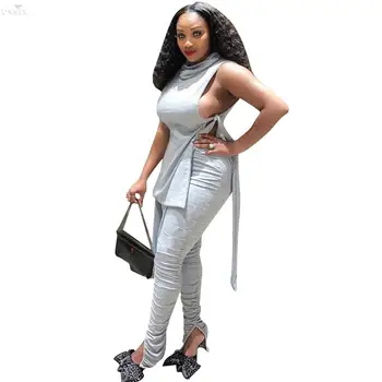 

Winter Outfits Tracksuit Women Set O-neck Sleeveless Tank Tops Pants Two Piece Set Suit Solid Bandage Fitness Femme Club Outfits