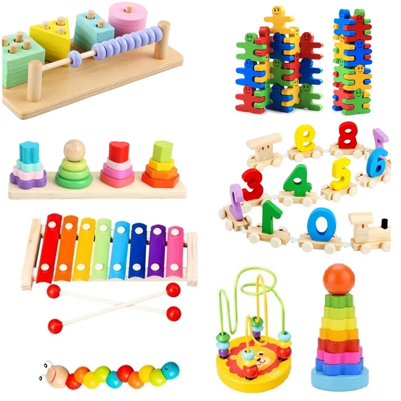 

HOT SALE Baby Toys Colorful Wooden Blocks Baby Music Rattles Graphic Cognition Early Educational Toys For Baby 0-12 Months