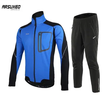 

ARSUXEO Men Winter Cycling Jacket Set Windproof Waterproof Thermal Sportswear Bicycle Pants Trousers Bike Suits Clothing