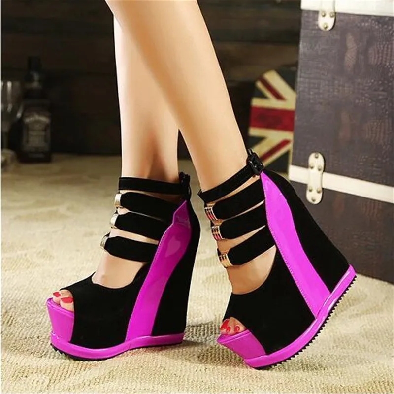 

Summer Style Fashion Women Platform Sandals Wedges High heel 14.5cm Peep Toe Mixed Colors Sweet Woman Shoes Sexy Ladies Shoes