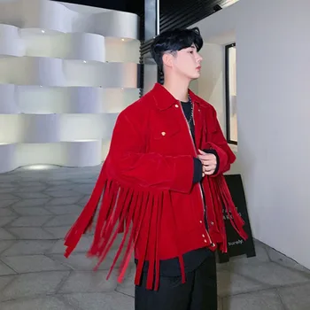 

Men Women Autumn Winter Loose Casual Tassel Velvet Jacket Outerwear Male Vintage Streetwear Hip Hop Coat Stage Show Clothing