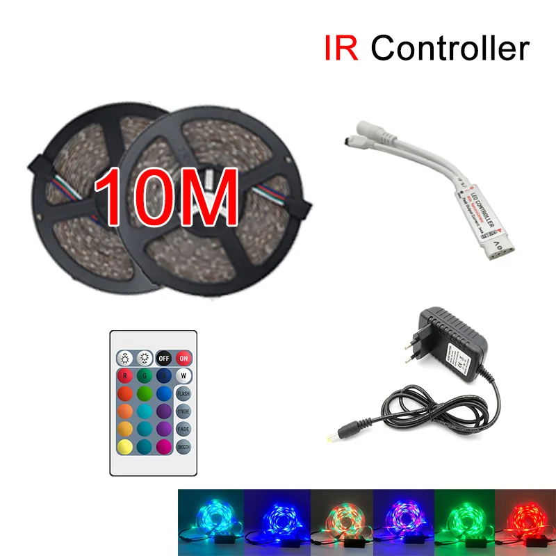 10m-RGB-24Keys IR RGB Светодиодная лента светильник SMD 2835 5 м Водонепроницаемая RGB лента 12В лента Диодная Светодиодная лента s светильник Гибкая полоса лампа ИК wifi контроллер - Испускаемый цвет: 10m-RGB-24Keys IR