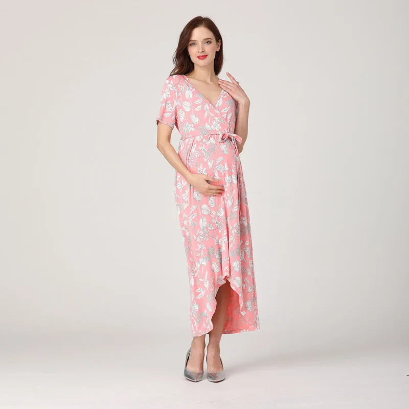Женское платье для беременных с завышенной талией и поясом, регулируемое платье с v-образным вырезом для кормления грудью