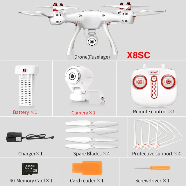 Original Syma X8SC 2.4G 4CH 6-Axis RC Quadcopter RTF Drones with 2.0MP HD Camera Barometer Set Height