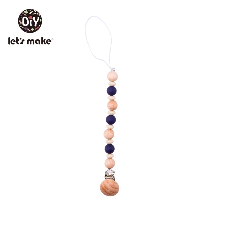 Let's Make 1pc Baby Pacifier Chain Food Grade Silicone Beads Bpa Free Abacus Bead Newborn Teething Chain Wooden Pacifier Clips - Цвет: Blue