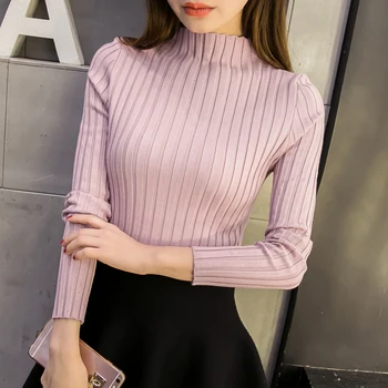

Autumn 2019 and winter New Korean Half turtleneck Sweater jacket Womens Long Sleeve Set head All-match knitted Sweater woman