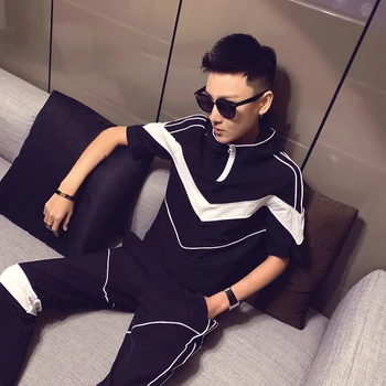

Spring Tracksuit Men Personality Print Track Suit 2 Pieces Causal Hip Hop Set Men Short Sleeve Hooded T-shirt + Pant Moda Hombre