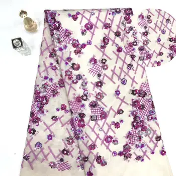 

2020 newest pattern embroidered net lace fabric with shining sequins african lace nigeria tulle net fabric for fashion dress