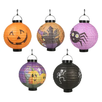 

5pcs/set Foldable Halloween Paper Lantern with LED Lights Hanging Pumpkin Lanterns Lamp Decorations--Random Pattern