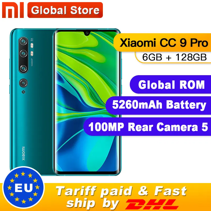 Global Rom Xiaomi Mi CC9 Pro, 6 ГБ, 128 ГБ, 5260 МП, пента камера, смартфон, аккумулятор мАч, 10х оптический зум, двойной изогнутый экран