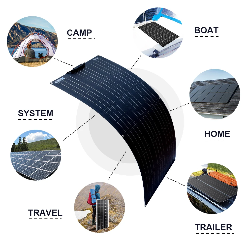 Комплект гибких панелей солнечных батарей 200 Вт с модулем контроллера 2 шт. 100