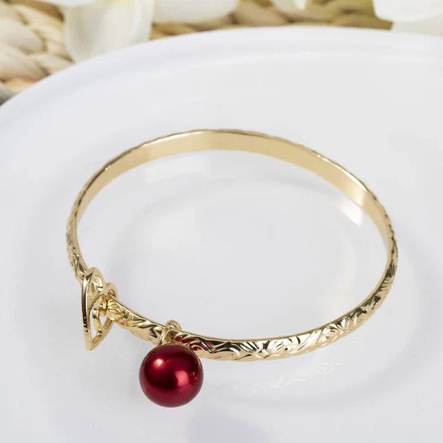 Hawaiian Women's Hand Bangle Bracelets Love Heart Purple Pink Pearl Gold Wedding Charm Bracelet Bangles Jewelry for Women 2021 SL2169GORD