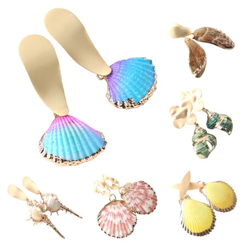 

New Sea Shell Statement Drop Earrings Seashell Gold Color Metal Summer Beach Earrings Women Femme Dangle Cowrie Jewelry Gift