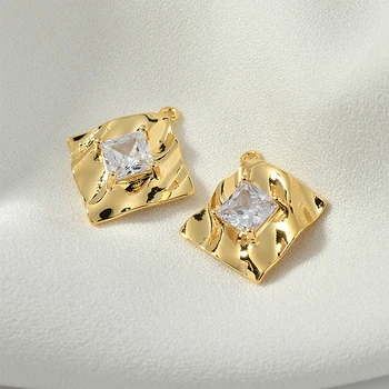 

20pcs/lot zircon core geometry wrinkle square shape copper floating locket charms diy jewelry earring/necklace accessory