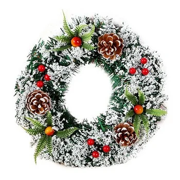 

1Pcs 30cm Christmas Spruce Wreath with Silver Bristles, Pine Cones, Red Berries and Snowflakes