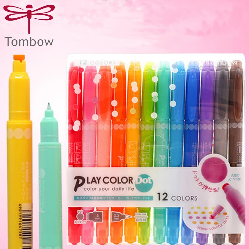 일본 TOMBOW 도트 펜, 더블 헤드 웨이브 포인트 컬러 펜, 귀여운 핸드북 다이어리, 크리에이티브 형광펜, 3/12 색 세트, 플레이 컬러 도트