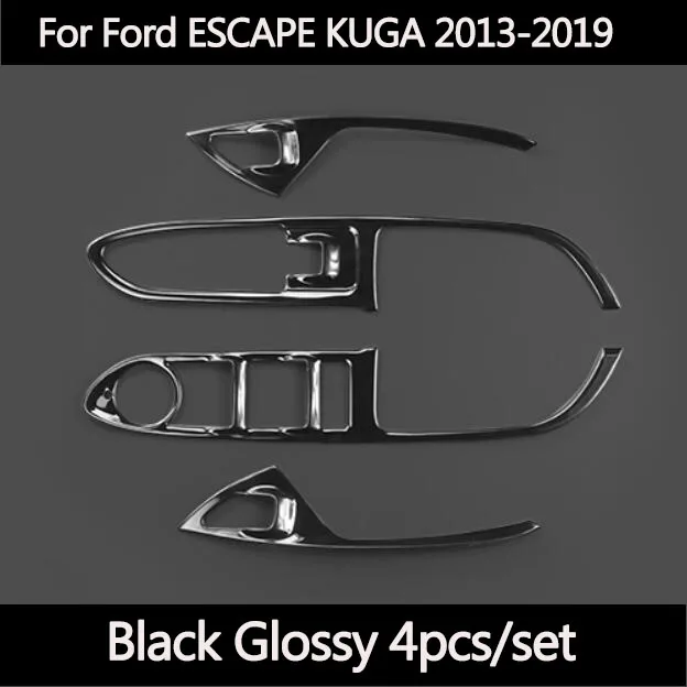 Black Glossy 4 шт./компл. аксессуары для автомобиля из нержавеющей стали салон, дверь, подлоктоник ручка панель Украшение Наклейка для Ford ESCAPE KUGA 2013 - Название цвета: Black Glossy