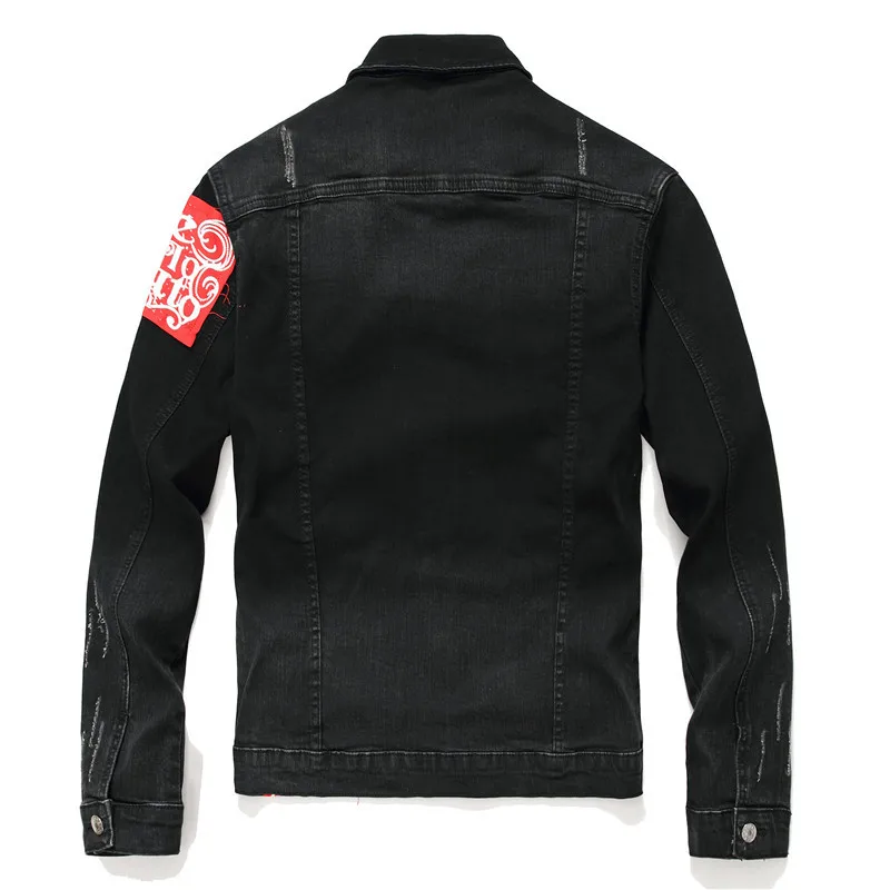 Men's Hip Hop Printed Denim Jackets Fashion Badge Patchwork Jackets Coats For Male Outwear Brand Designer  (5)