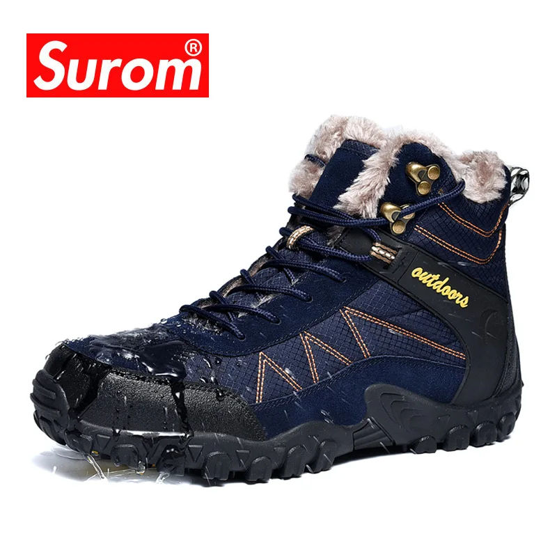 SUROM 2019 зимние мужские ботинки уличные теплые Водонепроницаемый на нескользящей