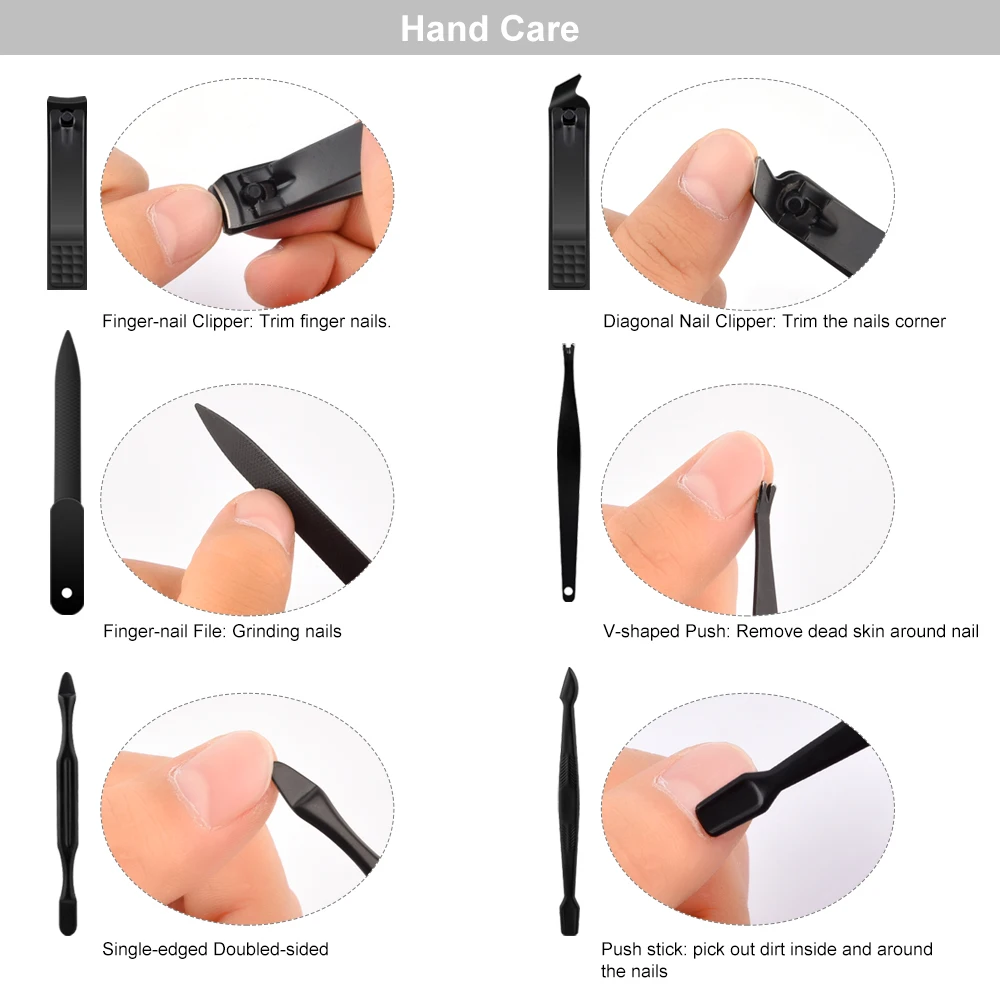 Черный Нержавеющая сталь маникюрный набор щипчики для ногтей машинка для стрижки резак триммер уха Палочки для педикюра, на палец лак Радужный набор инструментов для ногтей