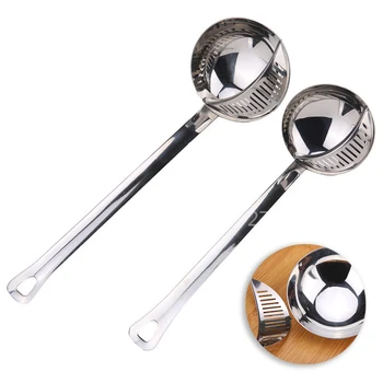 

Multifunction Stainless Steel Long Handle Soup Spoon with Filter Colander Spoon Wall Hanging Skimmer Kitchen Hot Pot Soup Ladle