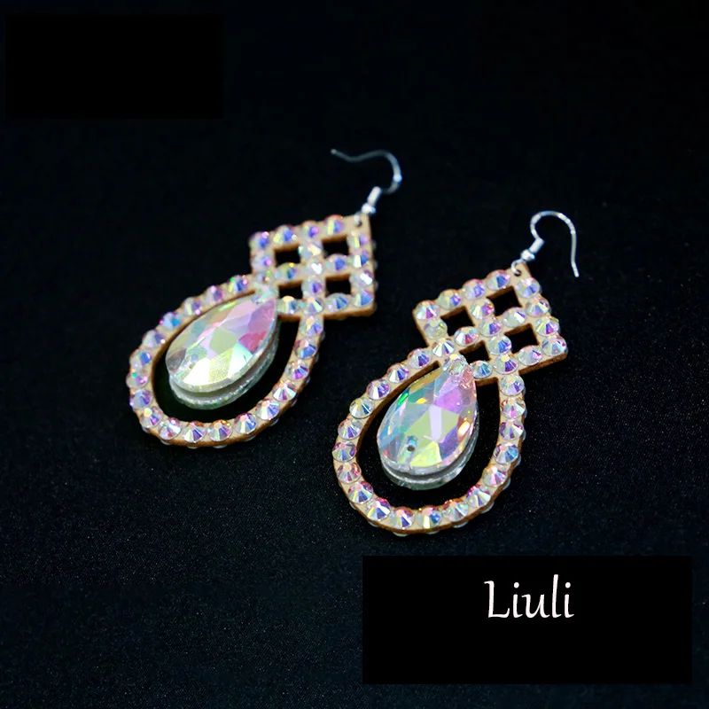 

Dance earrings new 2020 colorful diamond earrings allergy-free dance performance earrings accessories Double-sided hot drilling