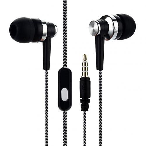 3.5mm Braided Cable Wired Stereo Deep Bass Music Earphone In-ear Call Earpiece Bulit-in Mic