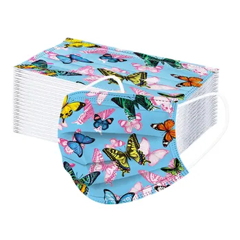 

50pc Adult Colorful Butterfly Mask Mondmasker Disposable 3 Layer Ply Non-woven Face Mask Reusable Protective Masks Mascarillas