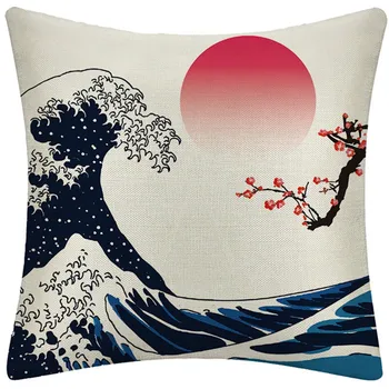 

Imixlot Modern Style Japan Ukiyo-e Mt Fuji Printed Pillowcase Linen Sofa Cushion Cover Sofa Pillow Cover Home Decor