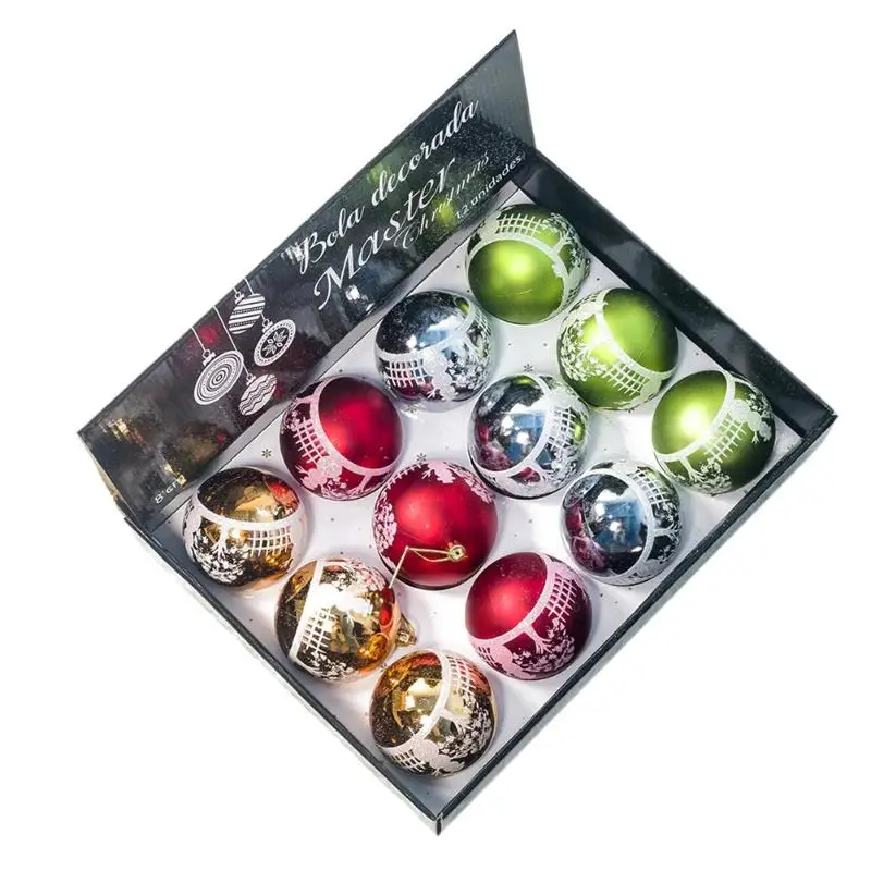 12Pcs/lot Christmas Tree Decor Ball Baubles Xmas Party Hanging Ball Xmas Decoration for home Navidad natal Ball 60mm 80mm - Цвет: E 8cm