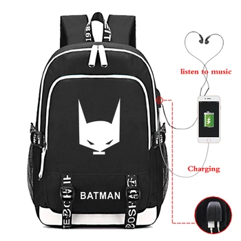 

Super hero Mochila Batman Backpack USB Charging back to School Bags For Teenage Girls Zipper Men's Travel Laptop Bookbag