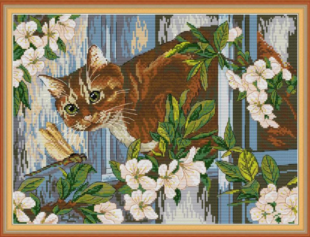 Joy Sunday Кот и Стрекоза Вышивка крестиком DA316 14CT 11CT Счетный и штампованный домашний декор Кот и стрекоза наборы крестиков