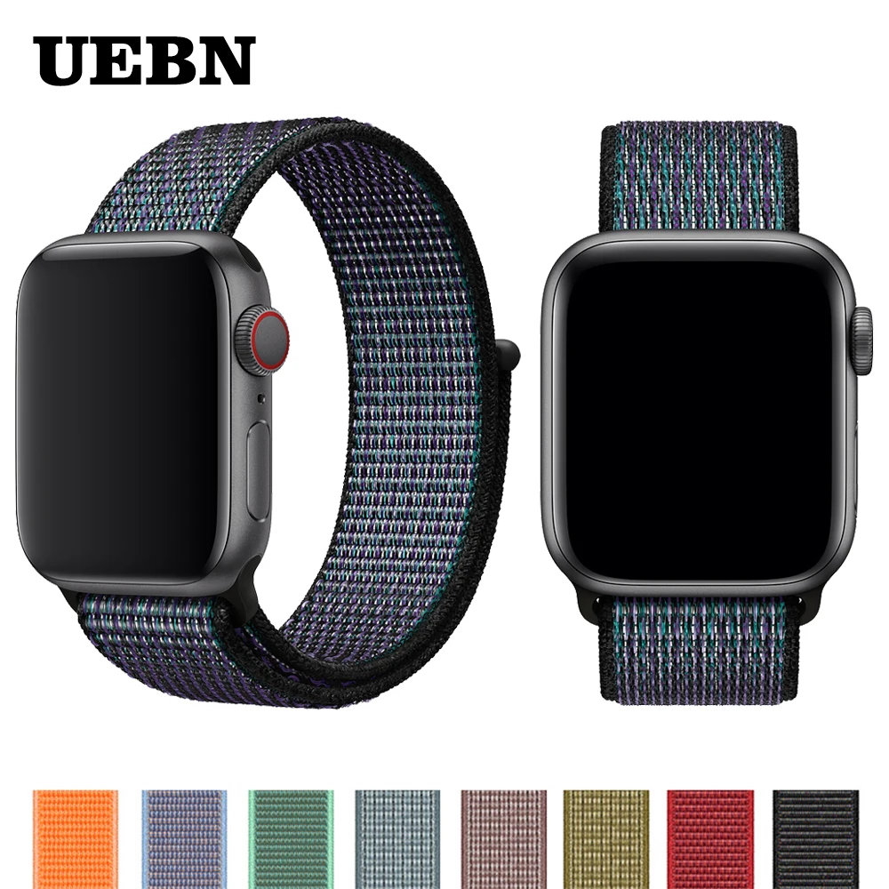 UEBN нейлоновая Спортивная петля для Apple Watch Series 4 44 мм 40 мм ремешок для часов браслет ремешок для iwatch 4 42 мм 38 мм ремешки для часов