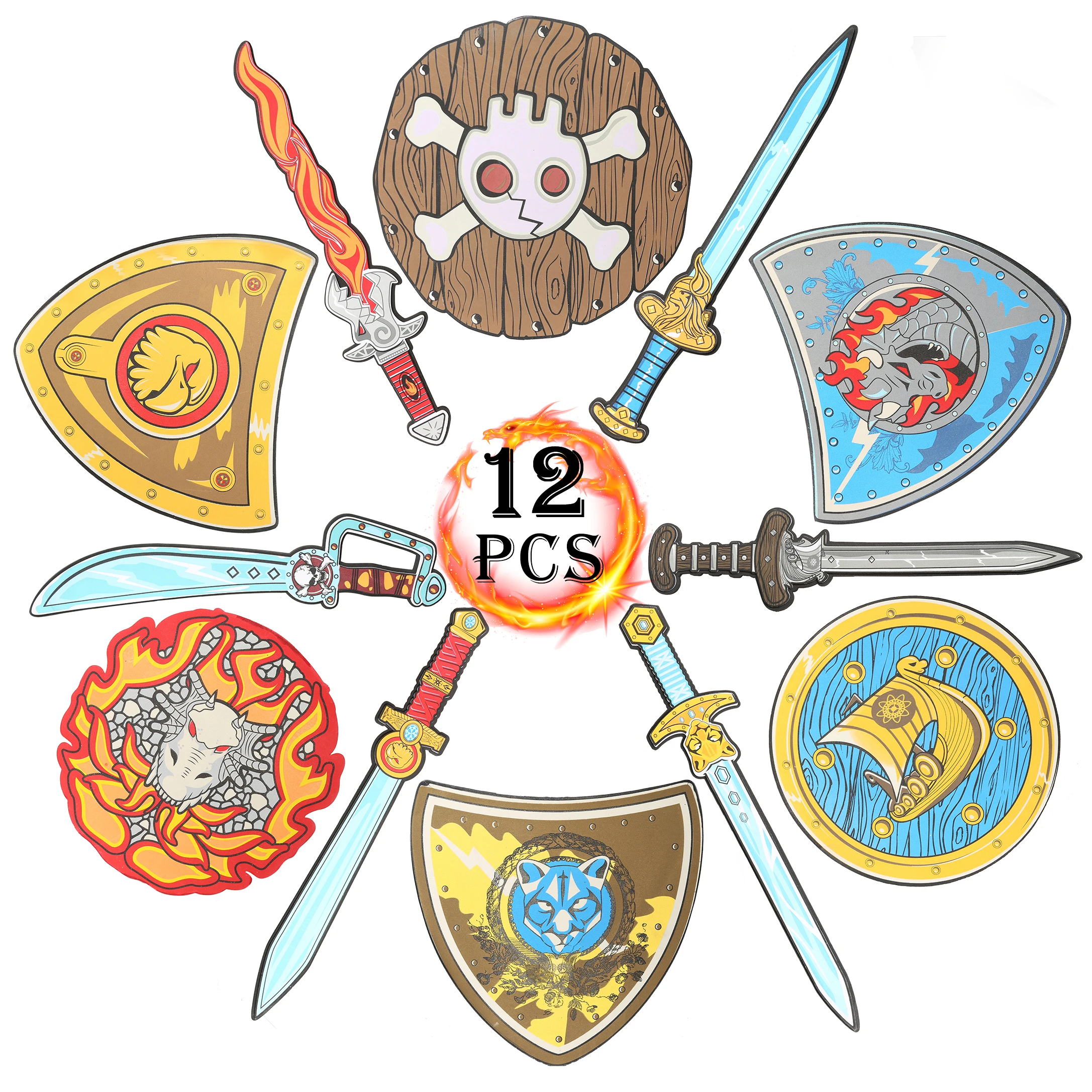 

12pcs EVA Foam Toy Sword and Shield Toy Bubble Sword Model Toy Action Figures Pretend Playset