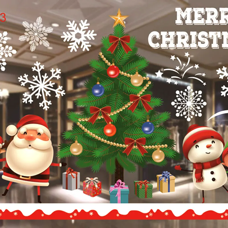 

New color Christmas stickers 53X37X2 sheets / rolls round paper tube packaging No glue static window stickers Christmas decorati