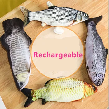 

Plush Doll Electric Fish Shape Pet Soft Cat Toys Interactive Gifts Catnip Stuffed Pillow Simulation Toy Rechargeable 30 cm