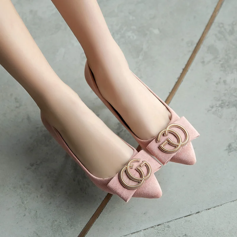 

High Heels Female Work Shoes Women's Shoes Pointed Shallow Mouth Suede Pointed Toe Layer Skin 7.5cm