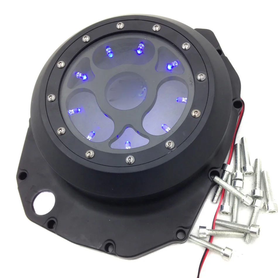 Aftermarket аксессуары для мотоциклов синий светодиодный прозрачный корпус сцепления двигателя для Suzuki GSX1300R Hayabusa B-king - Цвет: MT313-01A-BK-LED-BLU