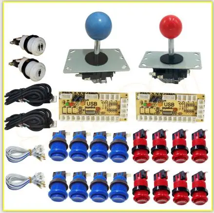 Blue and Red kit 1 Нулевая задержка игровой джойстик пуговицы «сделай сам» запчасти USB энкодер для ПК Комплект Happ Стиль длинная кнопка для игровых автоматов для JAMMA MAME - Цвет: Blue and Red kit 1