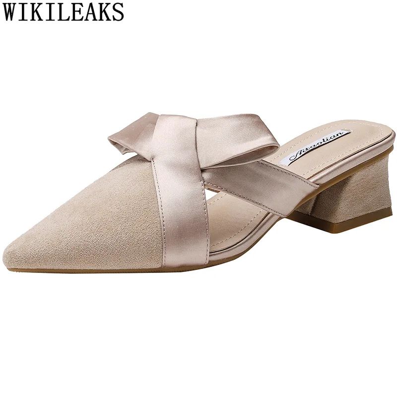 

Мюли женские на высоком каблуке, туфли-лодочки, с бантом-бабочкой, летние тапочки, 2024